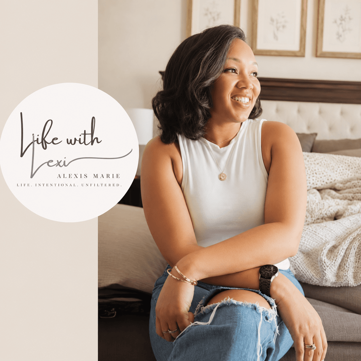 Alexis, the founder of Place & Plenty, smiling at home.
